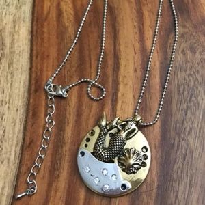 Antiqued Brass and Crystal Mermaid Necklace